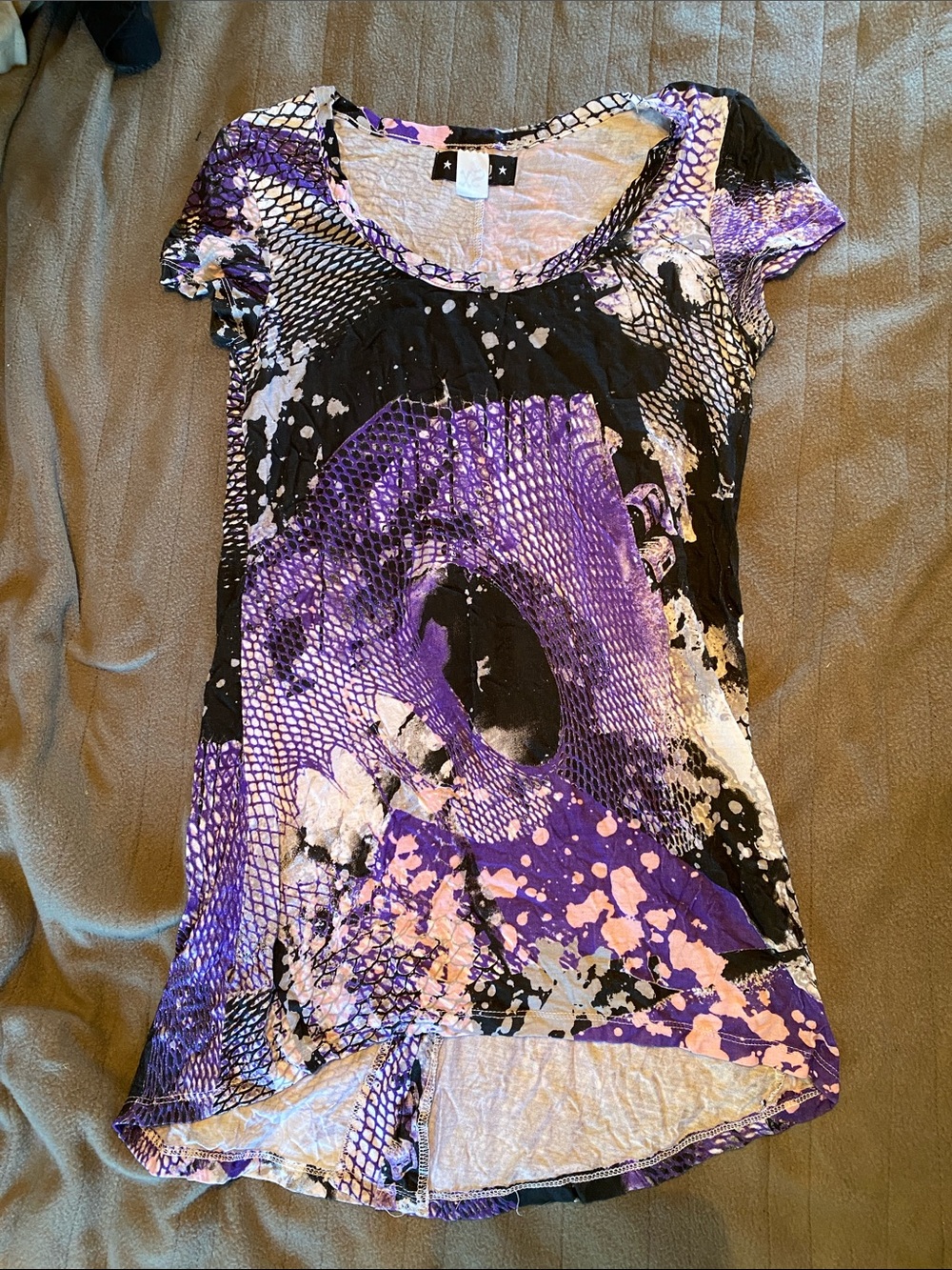 Abbey Dawn Purple and Black Short Sleeve Scoop Neck Top